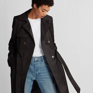 Express black piped double breasted trench coat with belt